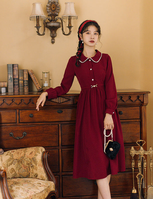 Cranberry Pearl Midi Shirt Dress (Red)