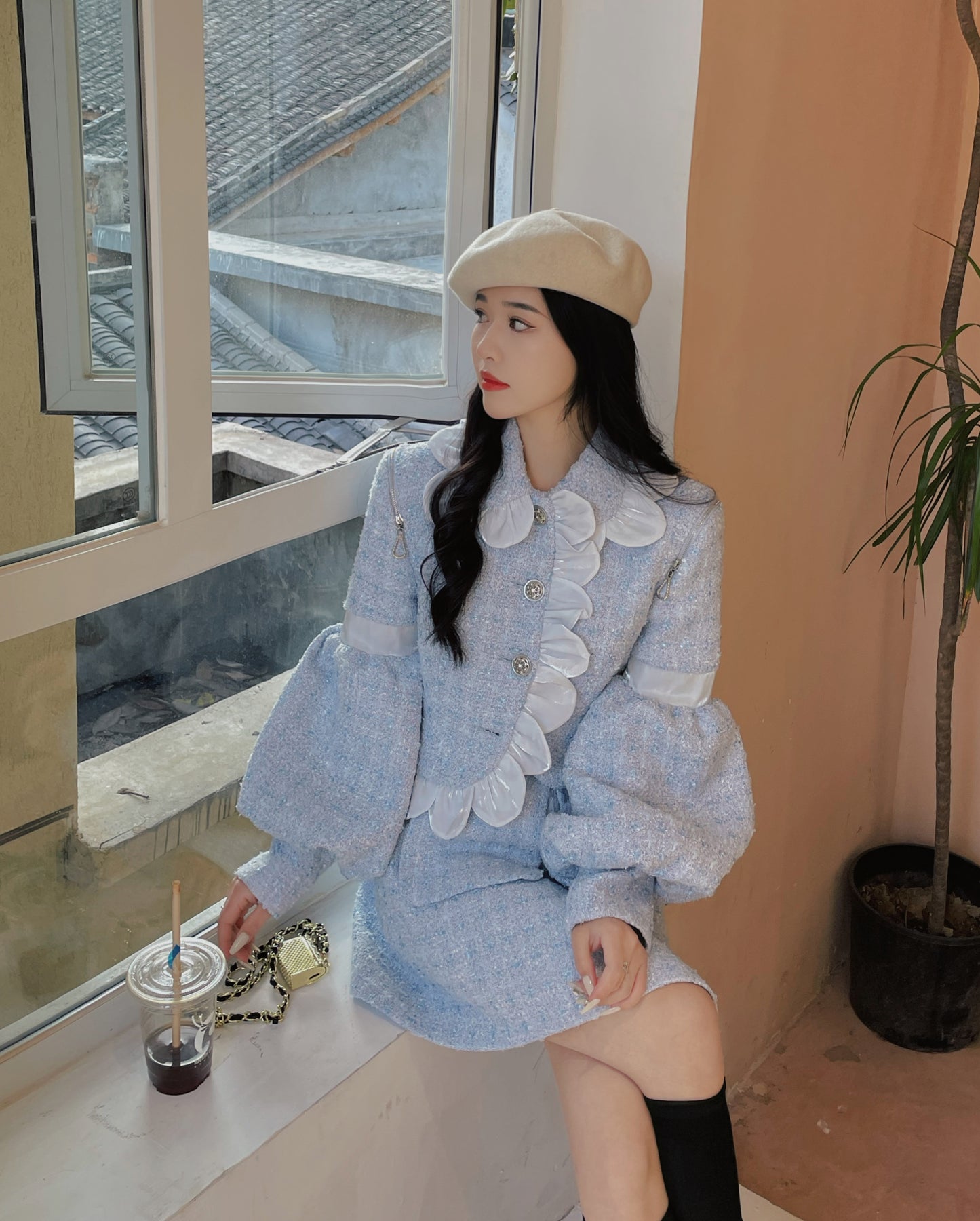 Scallop Tweed Jacket / Skirt (Blue)