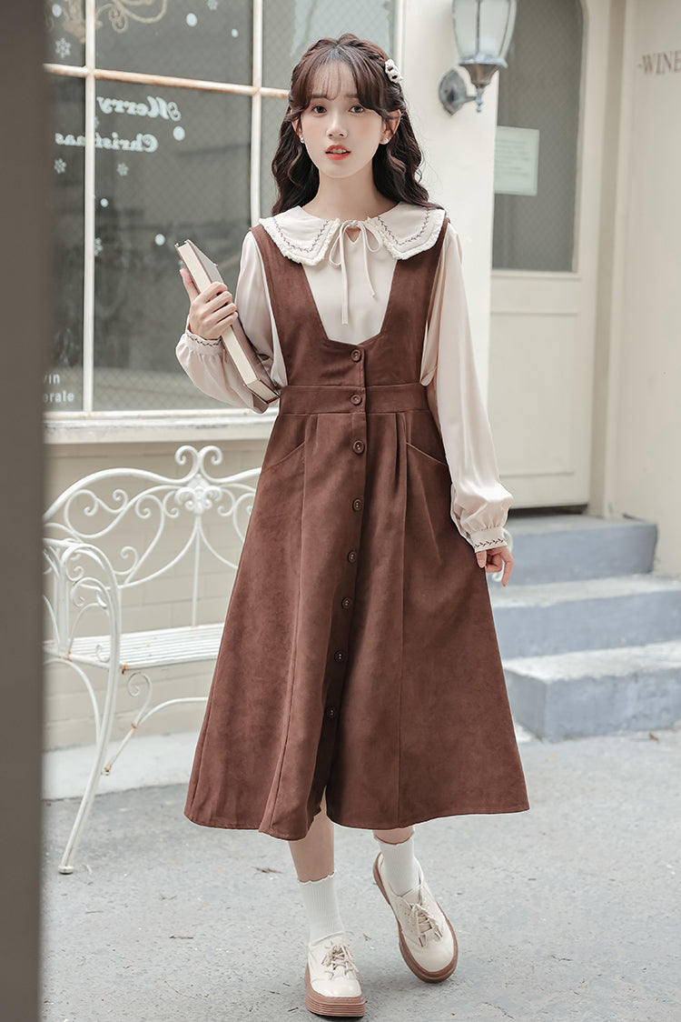 Little Baker Button Up Pinafore Dress (Chocolate)