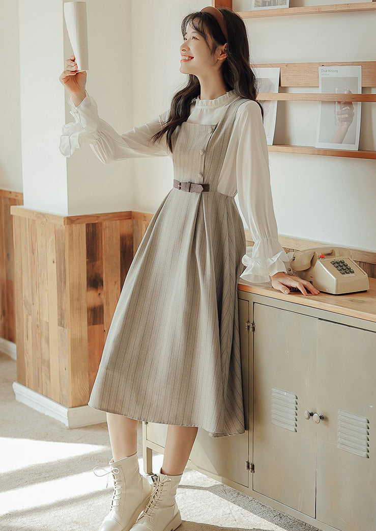 Pastel Stripe Pinafore Dress (4 Colors)