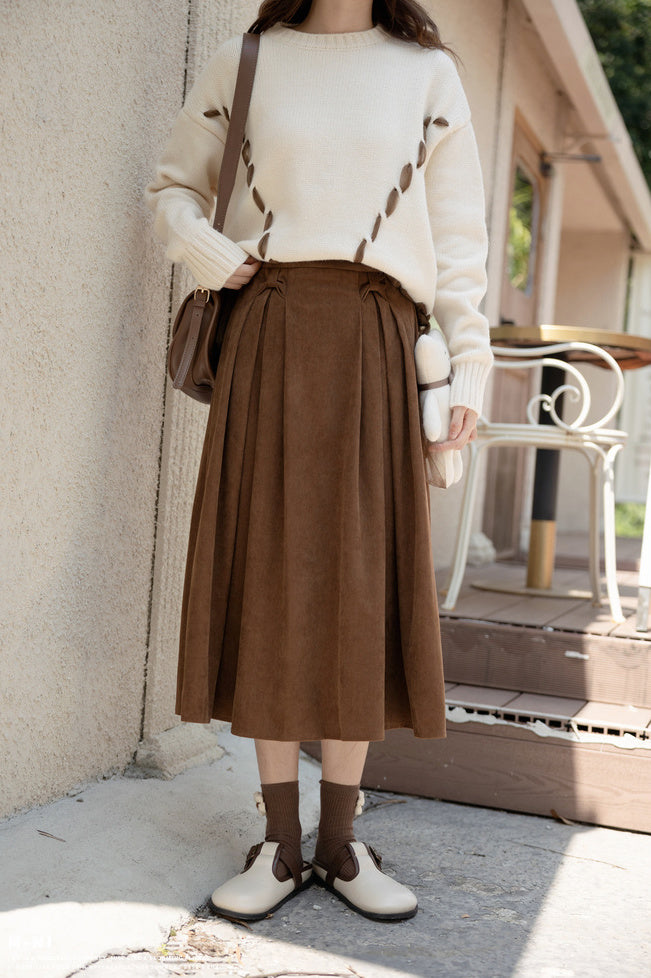 Corduroy Bow Midi Skirt (3 Colors)