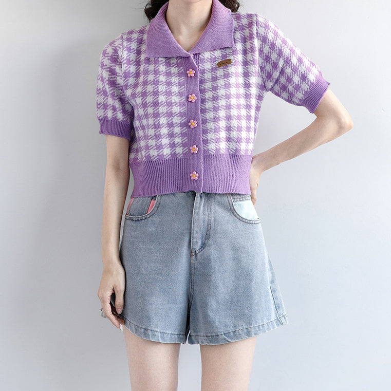 Daisy Gingham Cropped Polo Shirt (2 Colors)