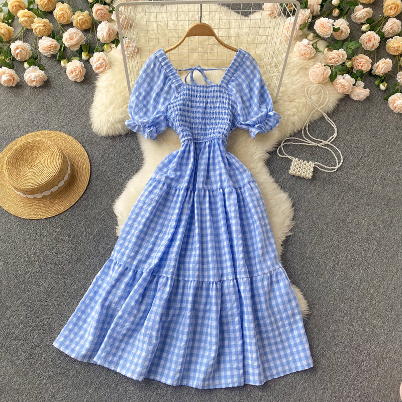 Puff Sleeve Gingham Tiered Dress (2 Colors)