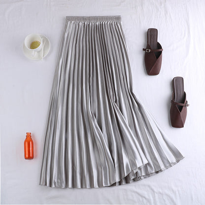 Pleated Satin Midi Skirt (7 Colors)