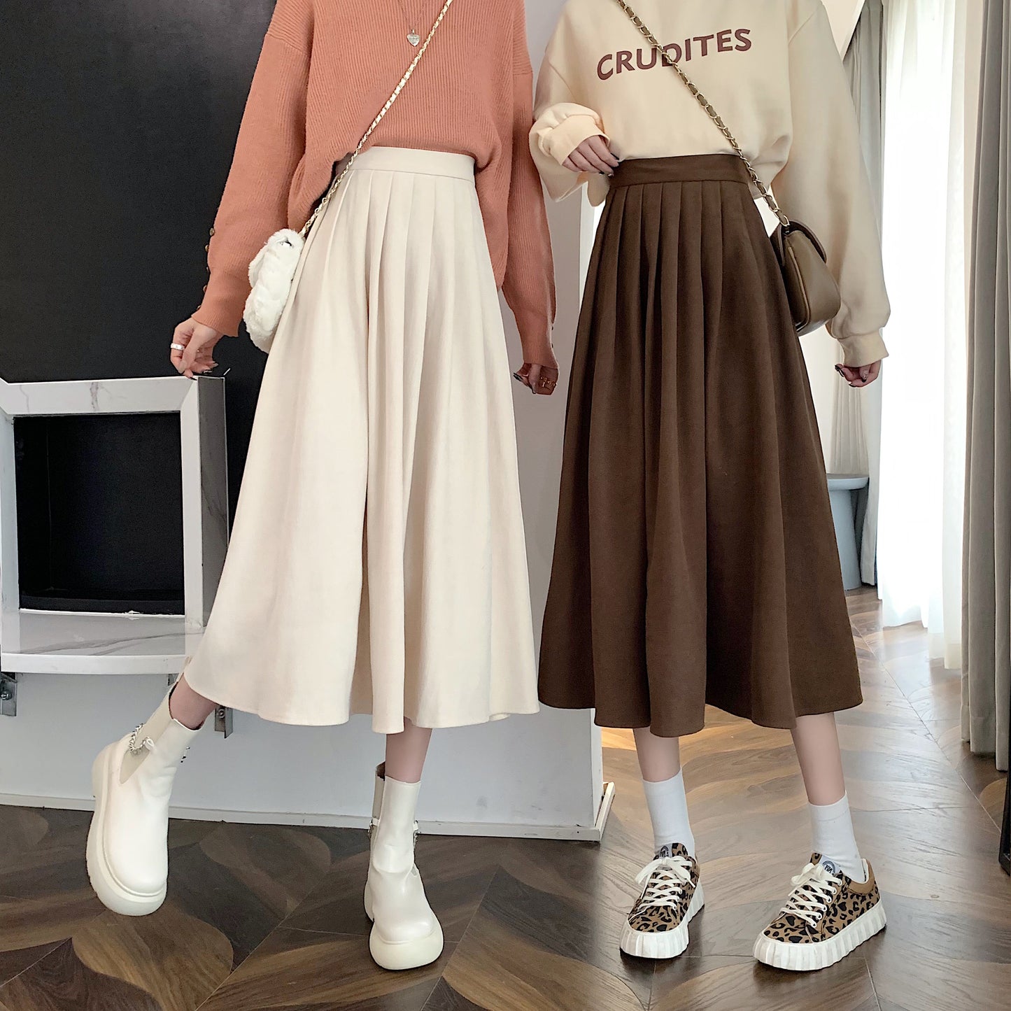 Corduroy Suede Midi Skirt (5 Colors)