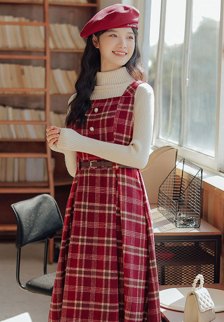 Holiday Plaid Pinafore Midi Dress (2 Colors)