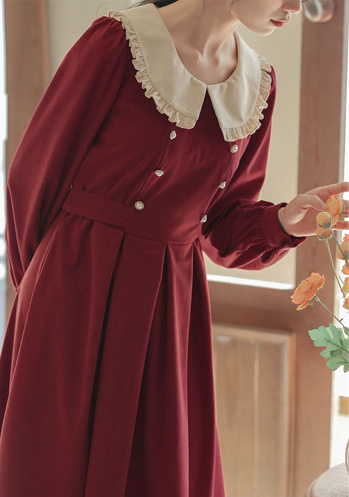 Corduroy Suede Peter Pan Midi Dress (3 Colors)