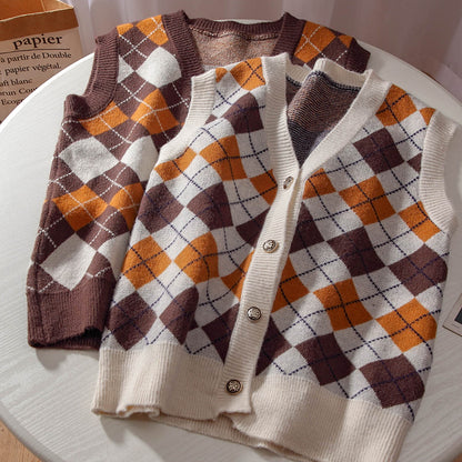 Pumpkin Spice Diamond Plaid Vest (2 Colors)