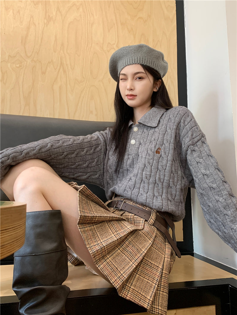 Cherry Polo Cable Knit Sweater (2 Colors)