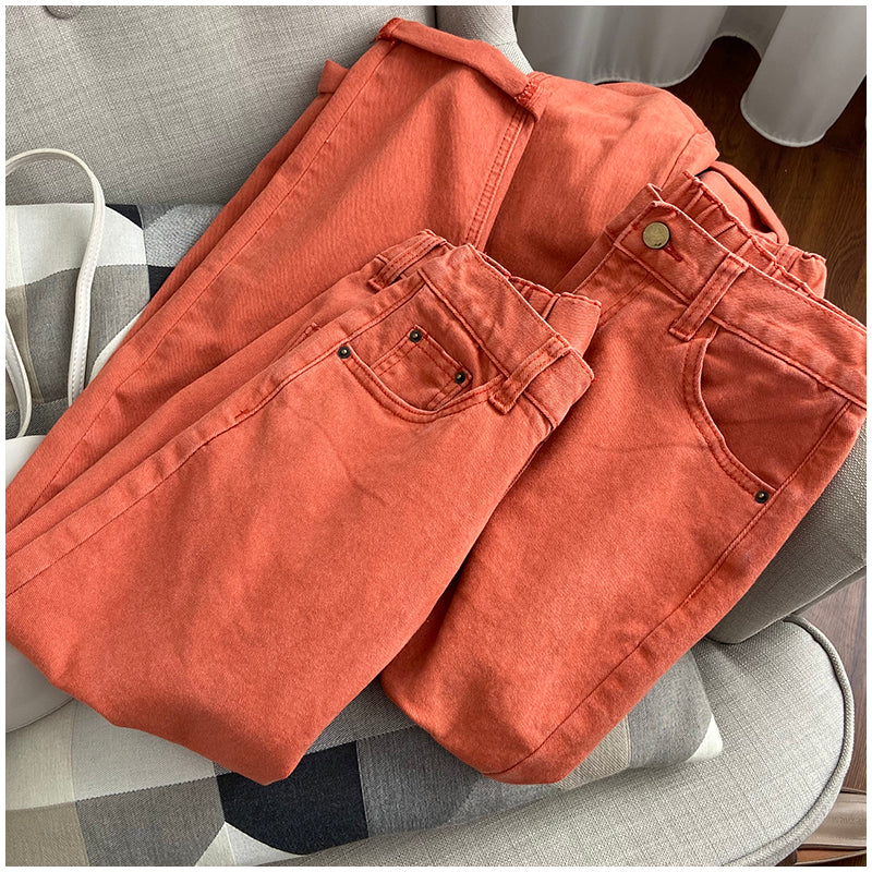 High Waist Denim Mom Jeans (Rust Orange)