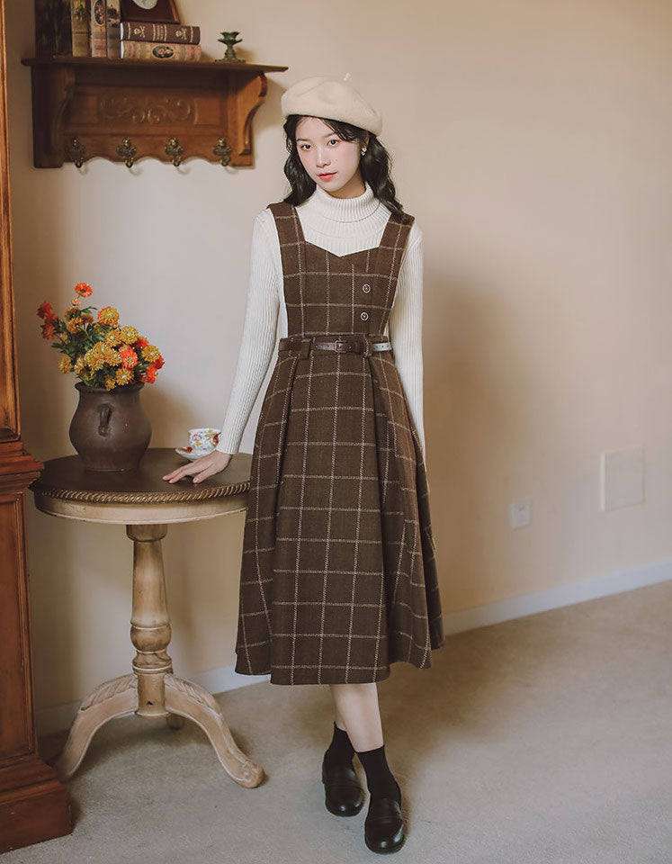 Plaid Pinafore Midi Dress (3 Colors)