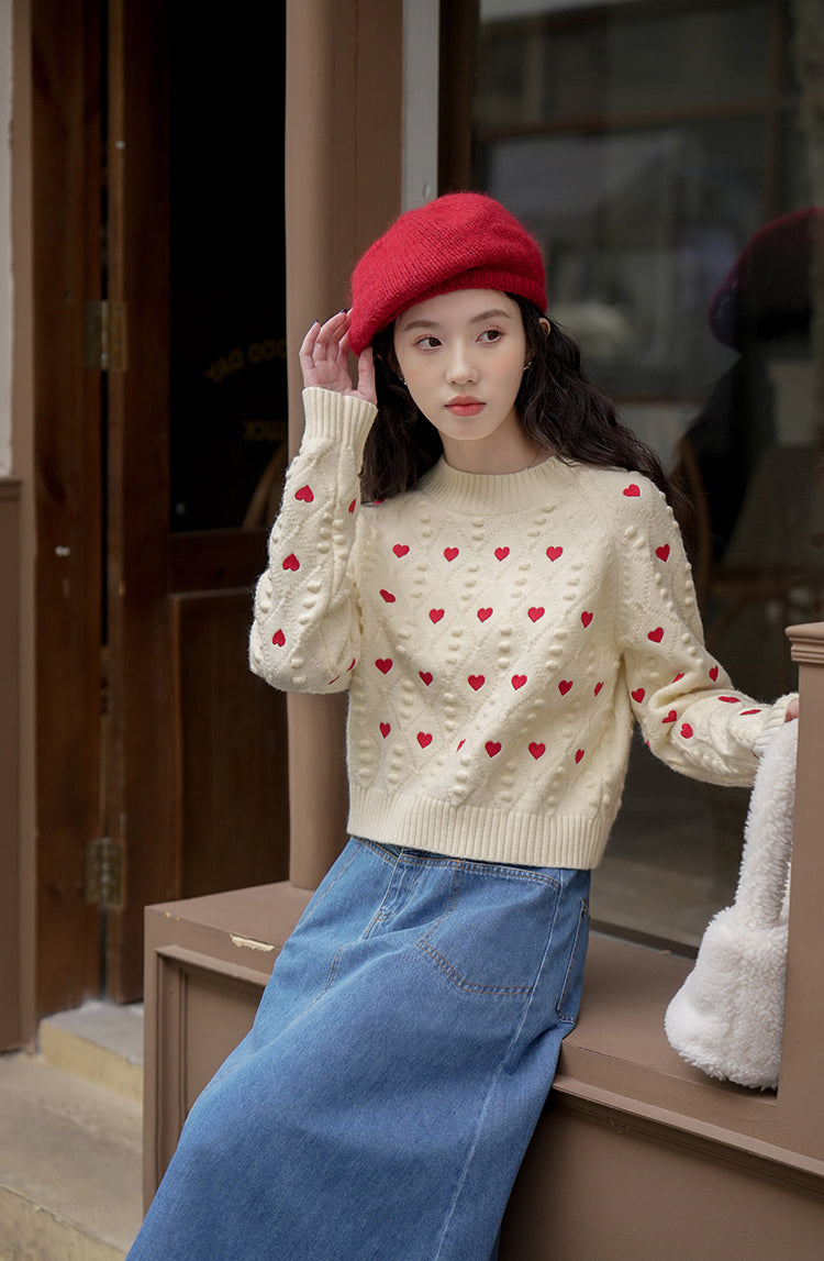 Little Hearts Embroidered Sweater (2 Colors)