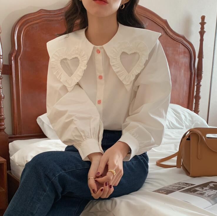 Heart Cutout Collar Button Up Shirt (2 Colors)