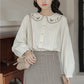 Scallop Floral Embroidered Collar Blouse (Cream)