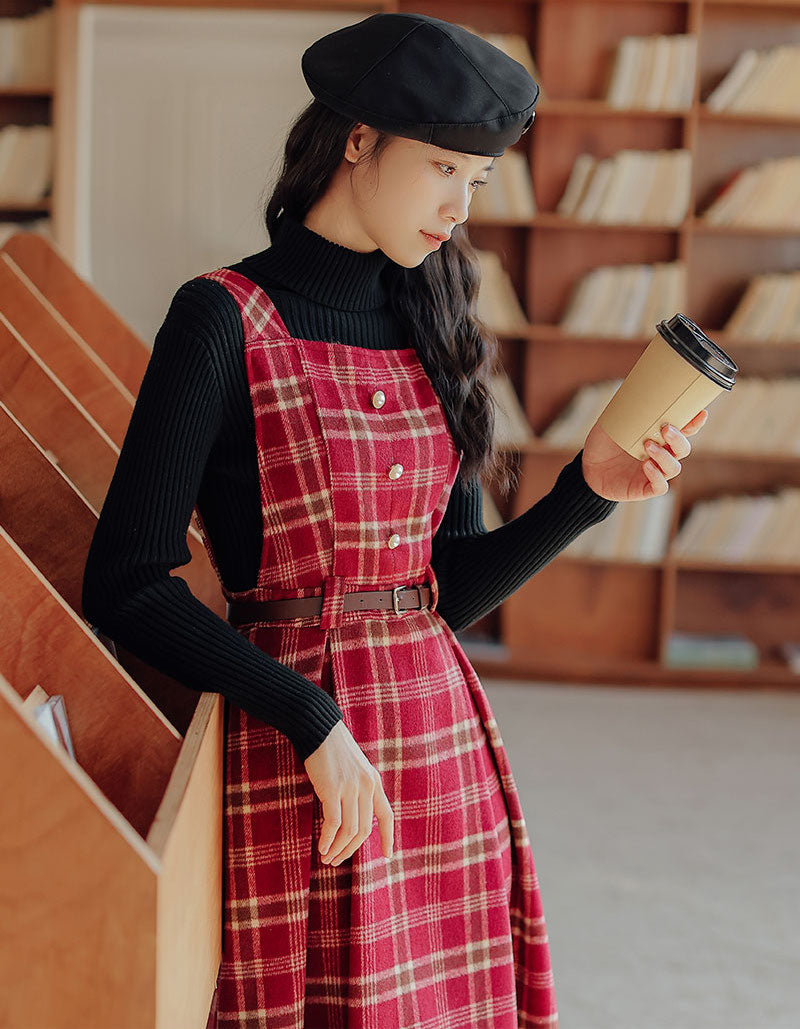 Holiday Plaid Pinafore Midi Dress (2 Colors)