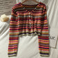 Multicolored Stripe Cropped Cardigan (Pink/Green)