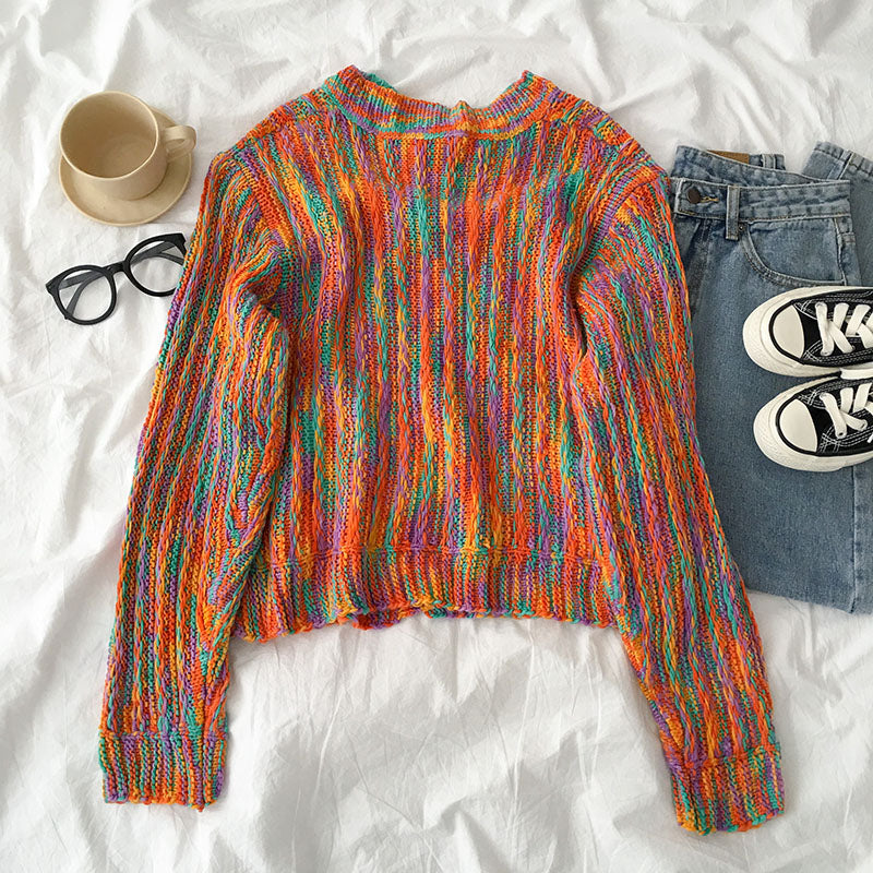 Marled Knit Grandma Cardigan (Rainbow) – Megoosta Fashion