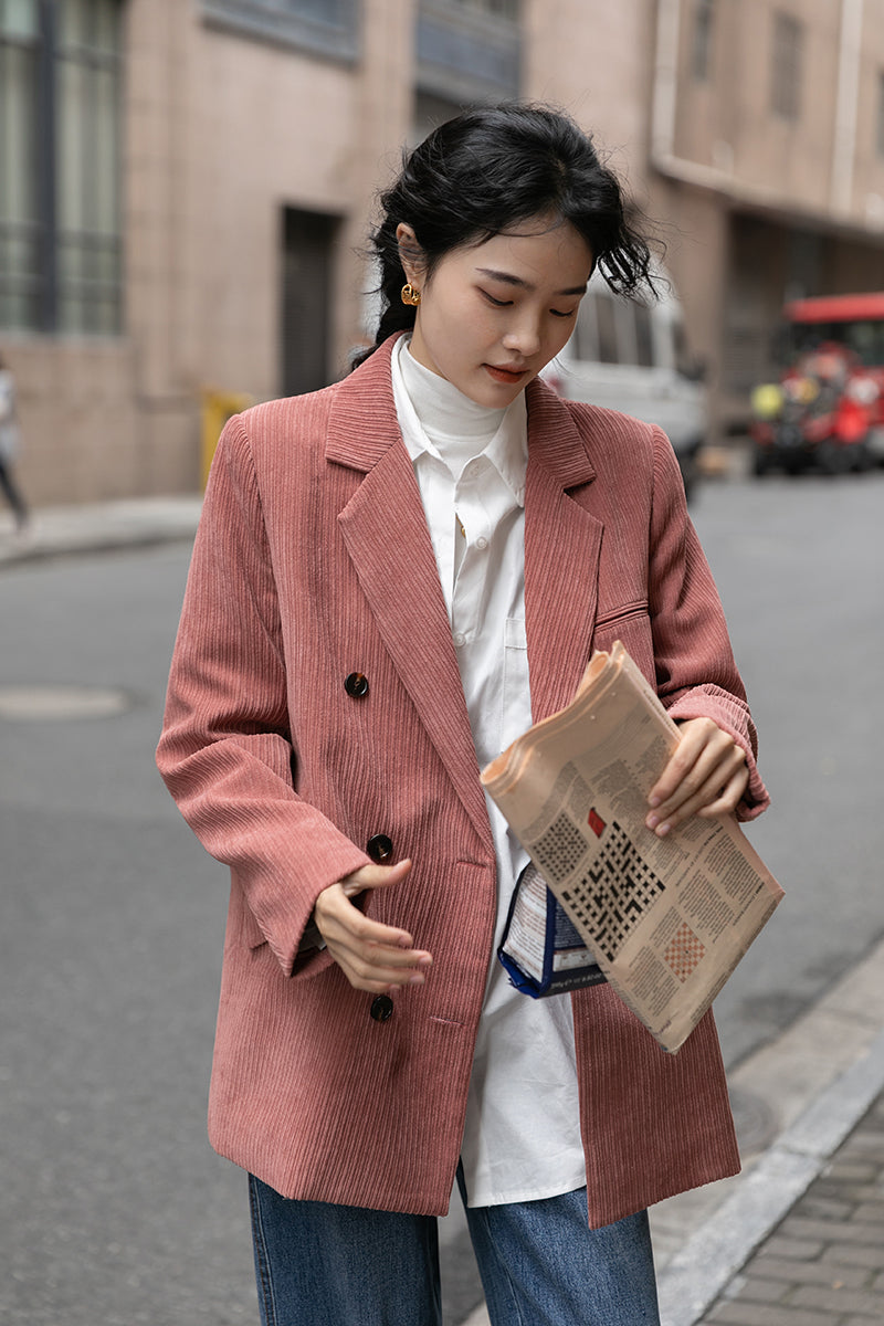 Corduroy Double Breasted Blazer Jacket (7 Colors)