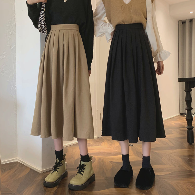 Corduroy Suede Midi Skirt (5 Colors)