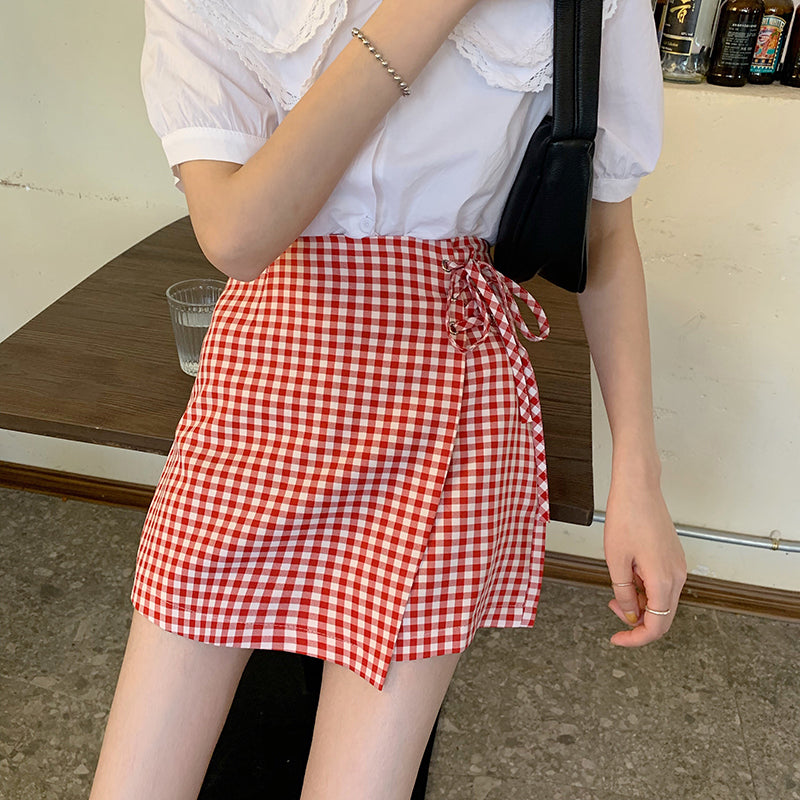 Gingham Asymmetrical Skirt (2 Colors)