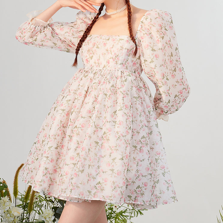Rose Tea Reversible Mini Puff Dress (White)