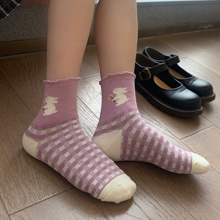 Gingham Rabbit Sock Set (Purple)