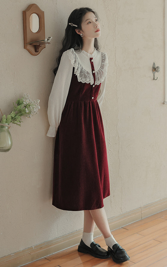 Lace High Neck Sweater Dress (2 Colors)