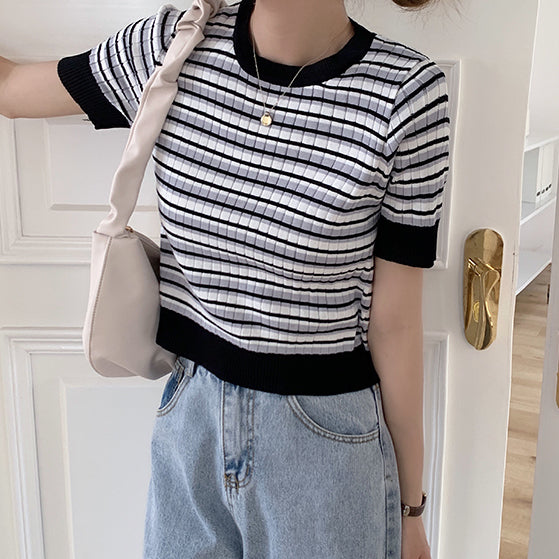 Short Sleeve Stripe Sweater (4 Colors) – Megoosta Fashion