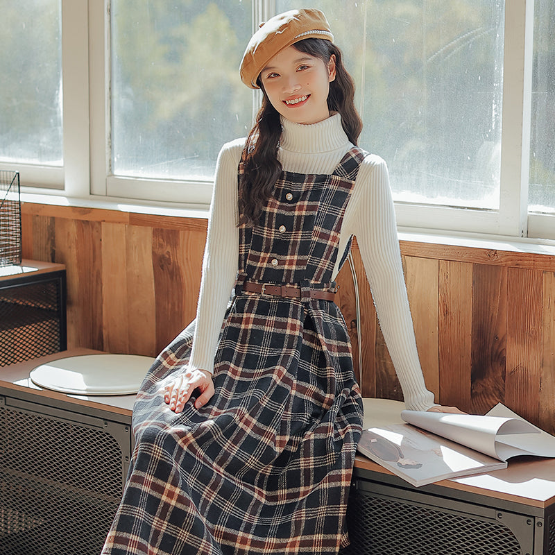 Holiday Plaid Pinafore Midi Dress (2 Colors)