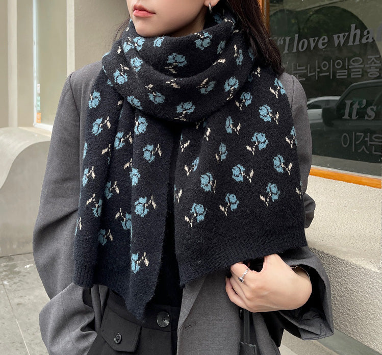 Black Floral Scarf For Women