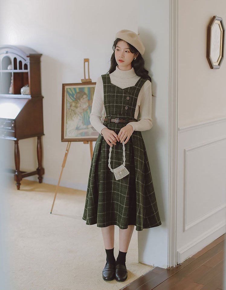 Plaid Pinafore Midi Dress (3 Colors)