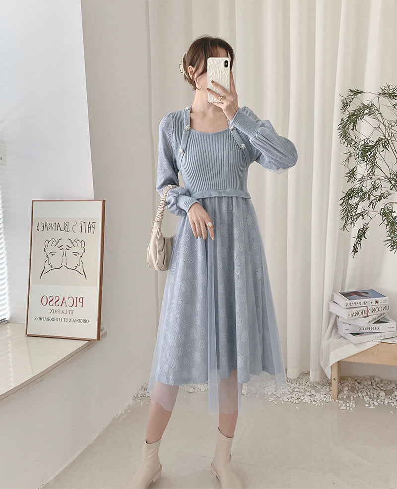 Lace Knit Sweater Dress (3 Colors)