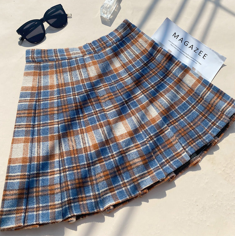 Blue and shop brown plaid skirt