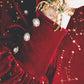 Peter Pan Constellation Velvet Midi Dress (Red)