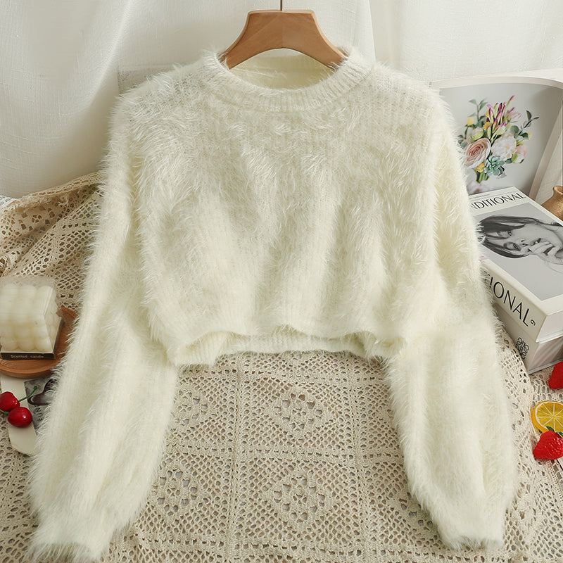 White fuzzy cropped clearance sweater