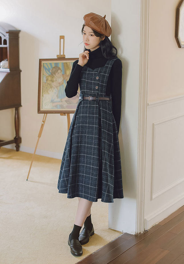 Plaid Pinafore Midi Dress (3 Colors)