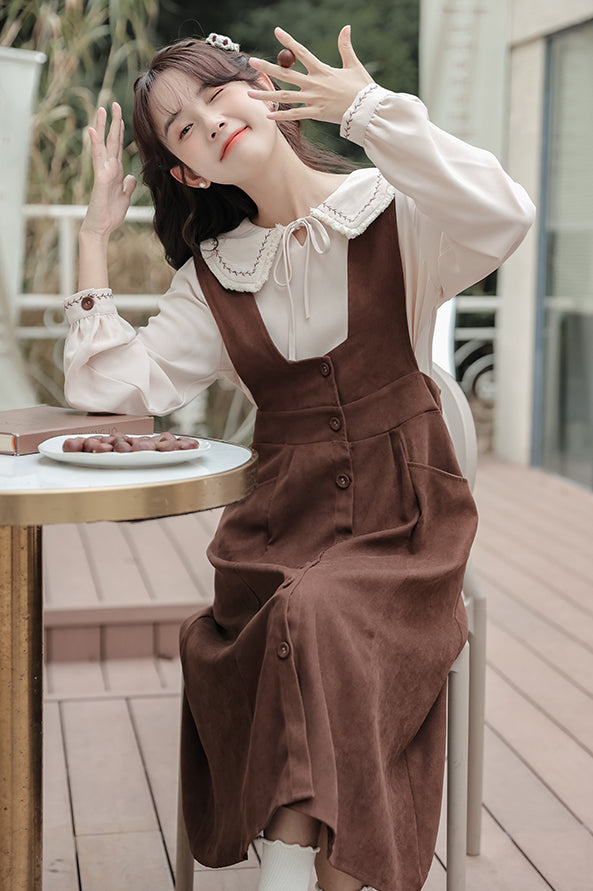 Little Baker Button Up Pinafore Dress (Chocolate)