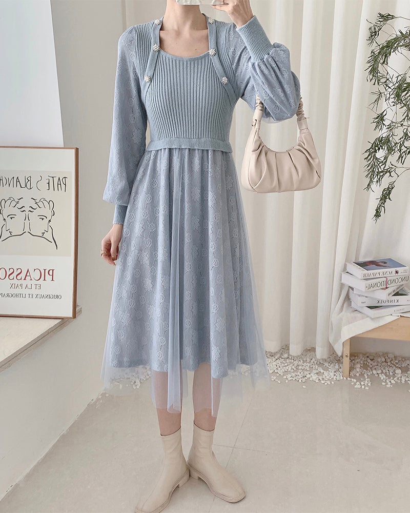 Lace Knit Sweater Dress (3 Colors)