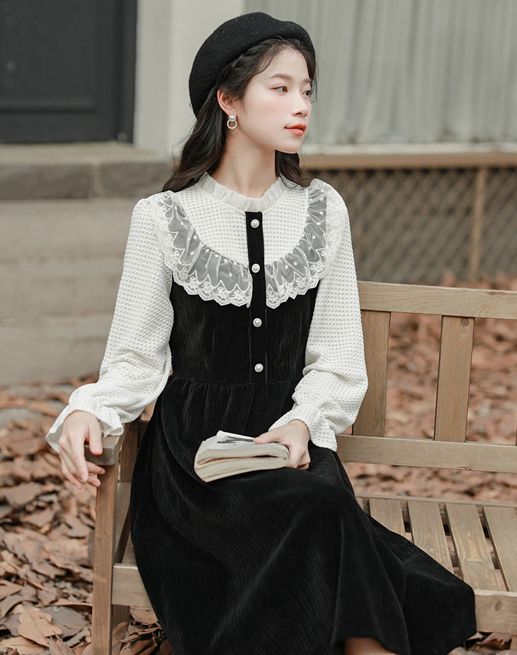 Lace High Neck Sweater Dress (2 Colors)