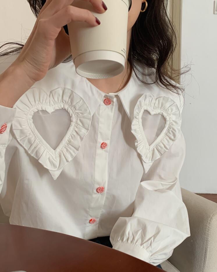 Heart Cutout Collar Button Up Shirt (2 Colors)