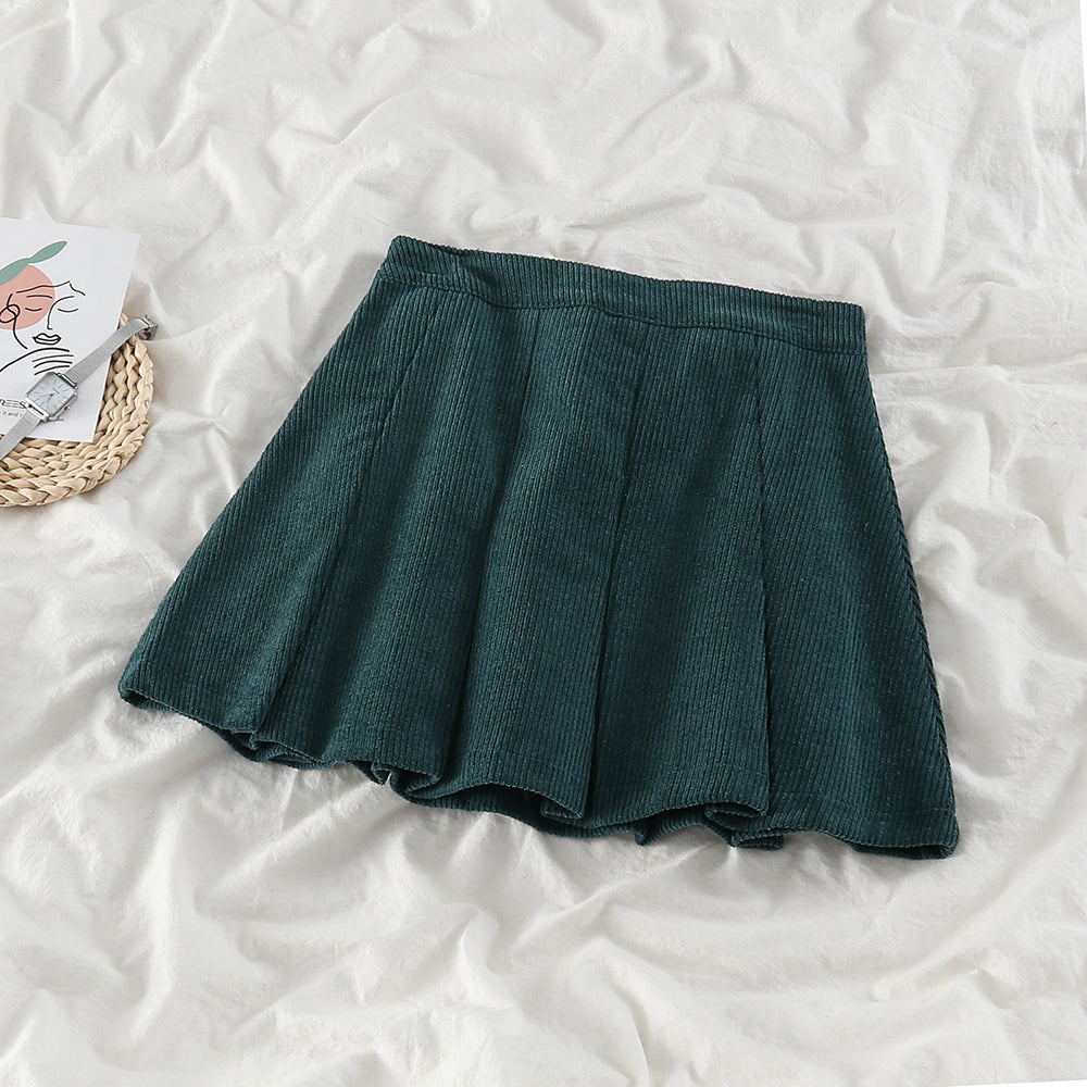 Corduroy Pleated Skirt (2 Colors)