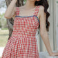 Daisy Chain Gingham Midi Dress (Red)
