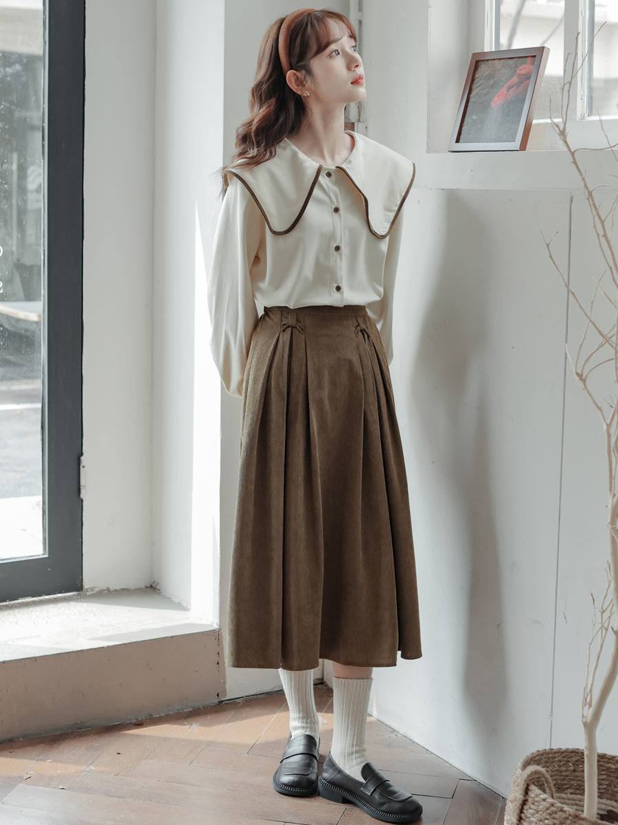 Corduroy Bow Midi Skirt (3 Colors)