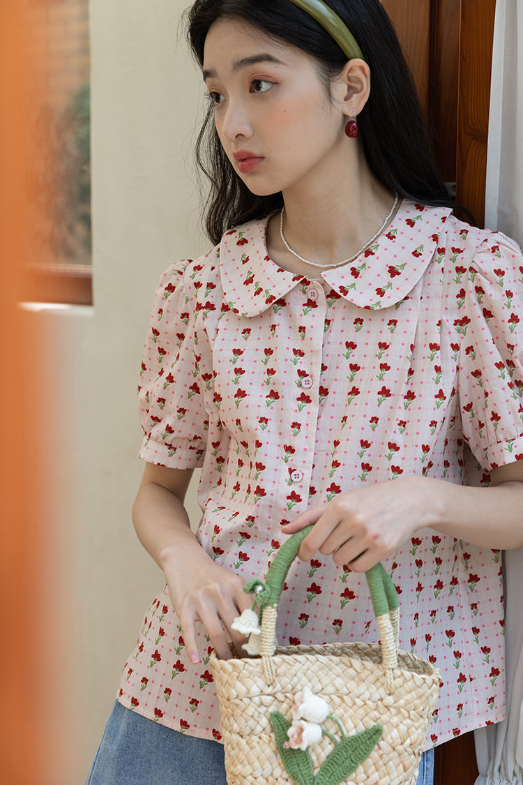 Retro Garden Blouse (Pink/Red)