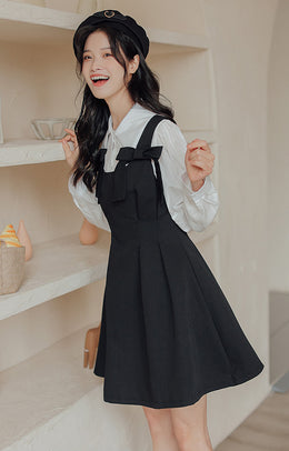 Little Bow Mini Pinafore Dress Set (2 Colors) – Megoosta Fashion