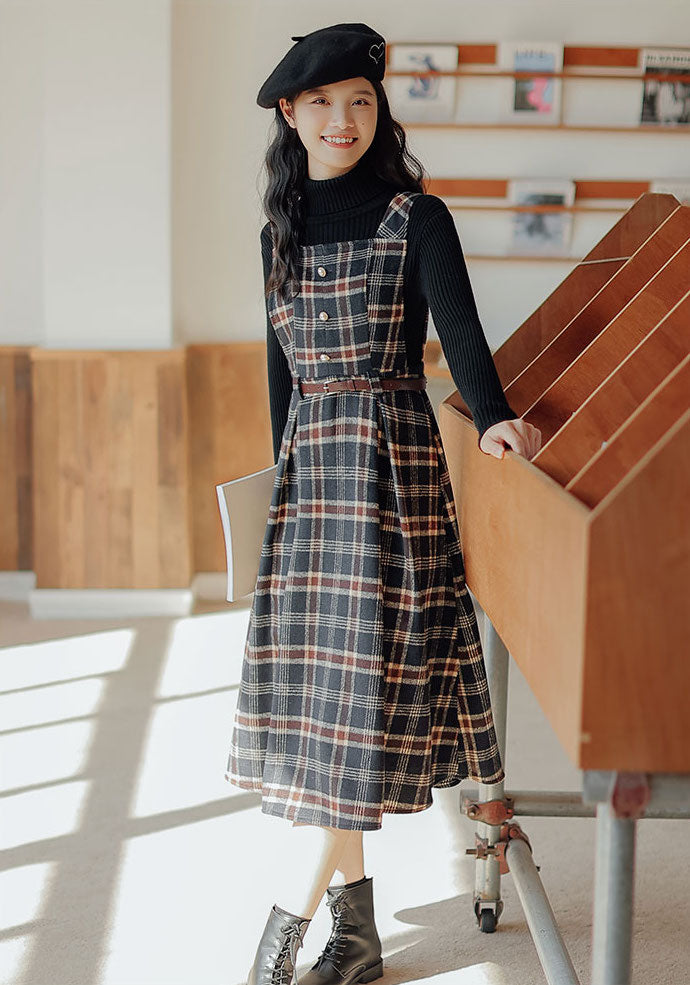 Holiday Plaid Pinafore Midi Dress (2 Colors)