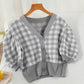 Puff Sleeve Gingham Cropped Cardigan (2 Colors)