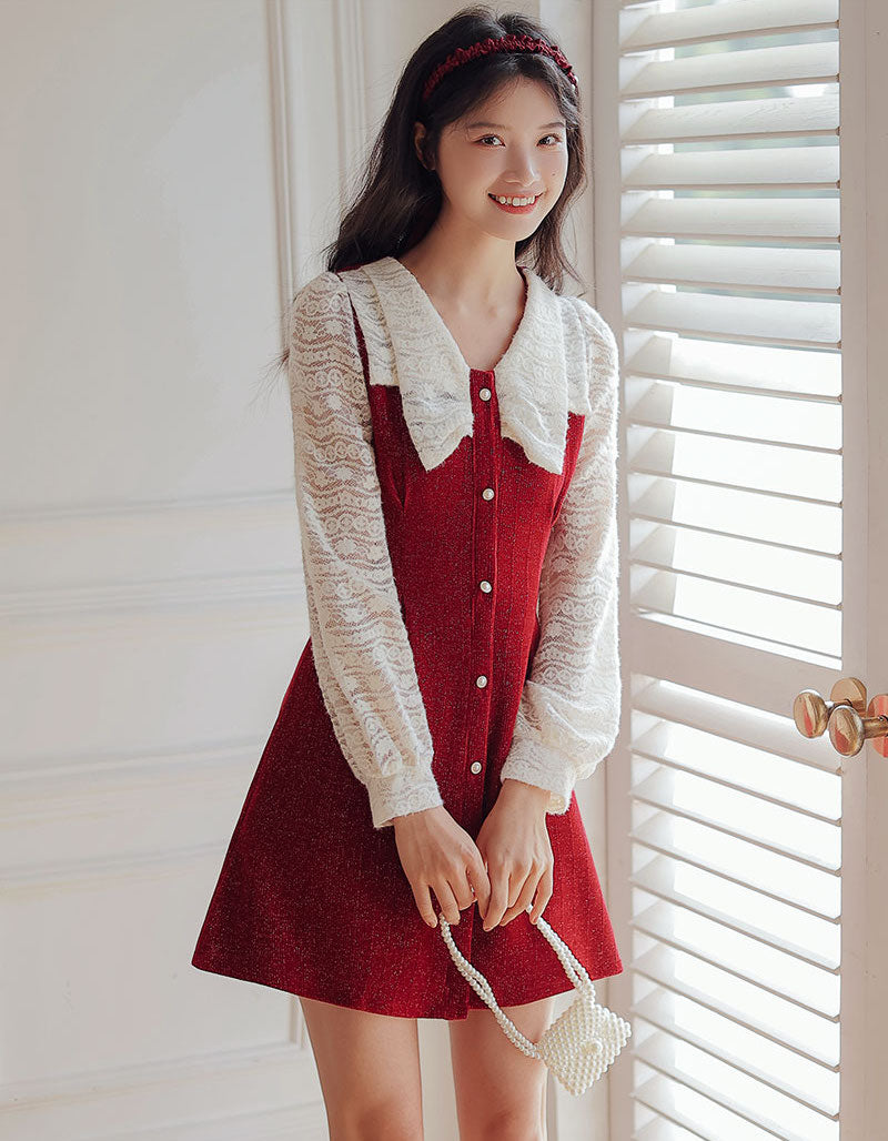 Lace Bow Sweater Dress (2 Colors)