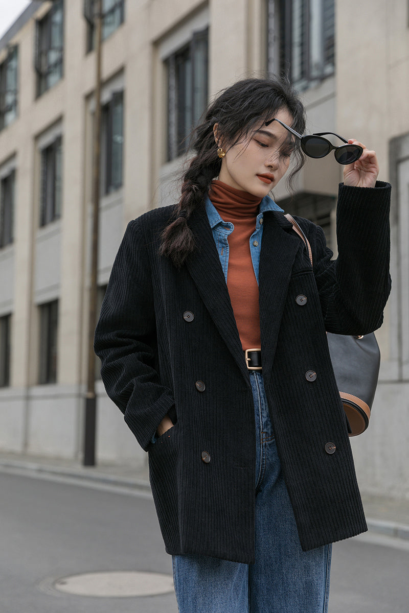Corduroy Double Breasted Blazer Jacket (7 Colors) – Megoosta Fashion