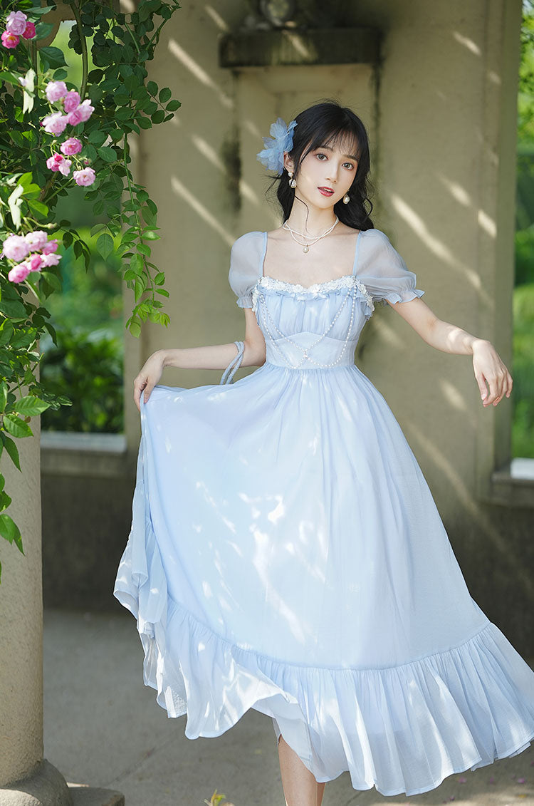 Ella Pearl Midi Dress (Blue)